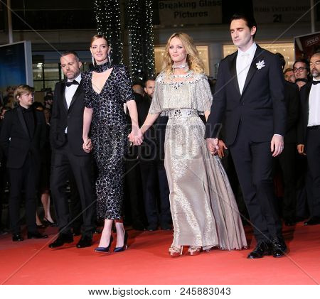 Kate Moran, Yann Gonazalez, Vanessa Paradis and Nicolas Maury attend the screening of 'Knife + Heart' during the 71st Cannes Film Festival at Palais  on May 17, 2018 in Cannes, France