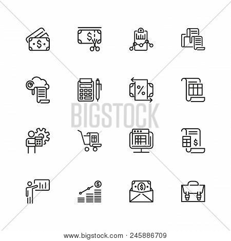 Investment Icons. Set Of  Line Icons. Report, Accounting, Insurance. Finance Concept. Vector Illustr