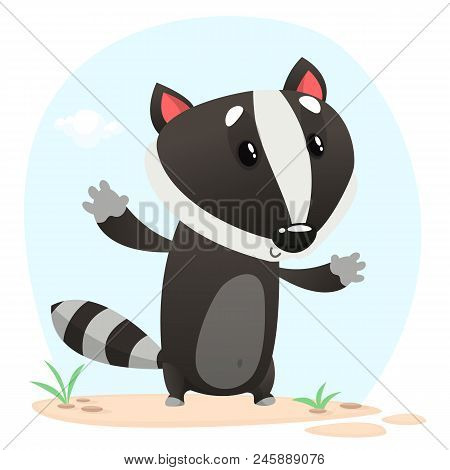 Cute Cartoon Badger Illustrated. Vector Animal Icon