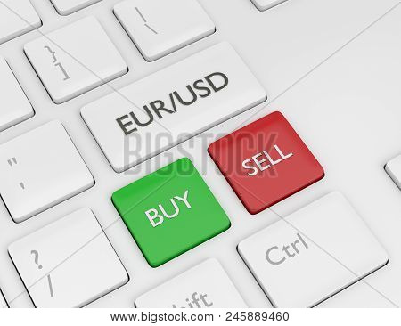 3d Render Of Computer Keyboard With Euro And Dollar Button. Forex Currency Pairs Concept.