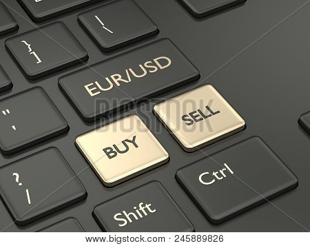 3d Render Of Computer Keyboard With Euro And Dollar Button. Forex Currency Pairs Concept.