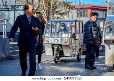 Beijing, China - March 10, 2016: There Are Many Different Motorcycles On The Streets Of The Beijing.