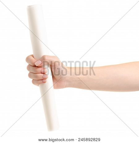 Parchment Roll In Hand On A White Background Isolation