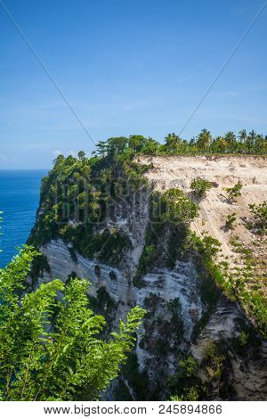Cement Quarry At Mountain With Ocean View On Nusa Penida, Indonesia
