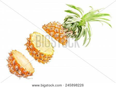 Creative Concept With Flying Melon. Sliced Melon Isolated On White Background. Levity Fruit Floating