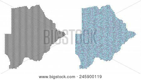 Dotted Botswana Map Version. Vector Territory Plans In Black Color And Cold Blue Color Hues. Abstrac