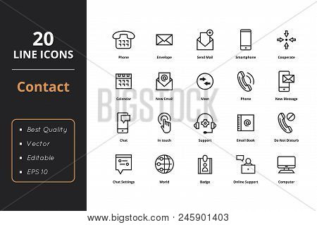 20 Contact Line Icons. Icons For Web And User Intreface.