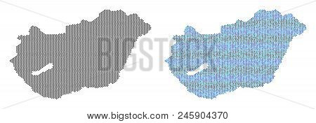 Round Point Hungary Map Variants. Vector Geographic Plans In Black Color And Blue Color Tones. Abstr