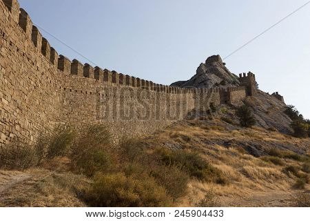 Ancient Genoese Fortress Wall In Crimea , Russia