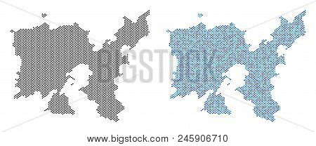 Dotted Limnos Greek Island Map Version. Vector Territory Plans In Black Color And Cold Blue Color Hu