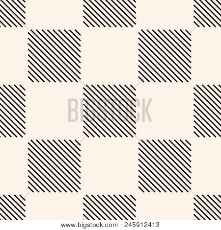 Vector Geometric Seamless Pattern With Stripes, Thin Diagonal Lines, Squares. Stylish Modern Abstrac