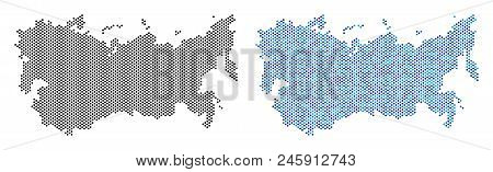 Round Point Ussr Map Version. Vector Territory Plans In Black Color And Cold Blue Color Tints. Abstr