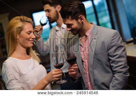 Wine Tasting Event, Degustation By Oenologists In Restaurant
