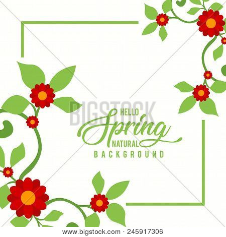Leafy Green Frame Over Offwhite Background With Red Daisy Flowers In Two Corners