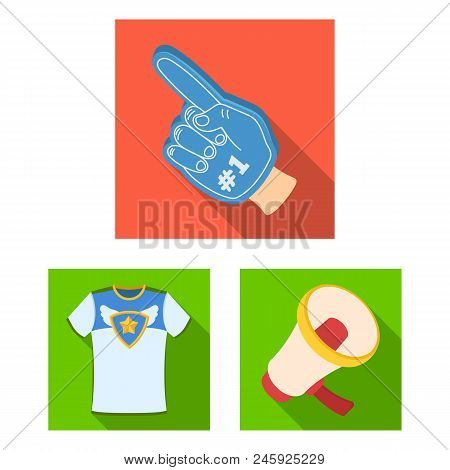 Fan And Attributes Flat Icons In Set Collection For Design. Sports Fan Vector Symbol Stock  Illustra