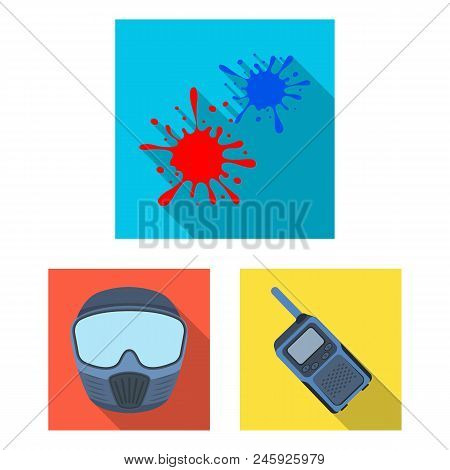 Paintball, Team Game Flat Icons In Set Collection For Design. Equipment And Outfit Vector Symbol Sto