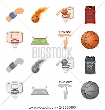 Basketball And Attributes Cartoon, Monochrome Icons In Set Collection For Design.basketball Player A