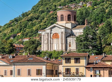 View Of Sant Ambroggio Church Or New Church In Laveno Mombello, Province Of Varese, Italy