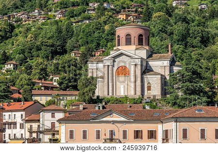 View Of Sant Ambroggio Church Or New Church In Laveno Mombello, Province Of Varese, Italy