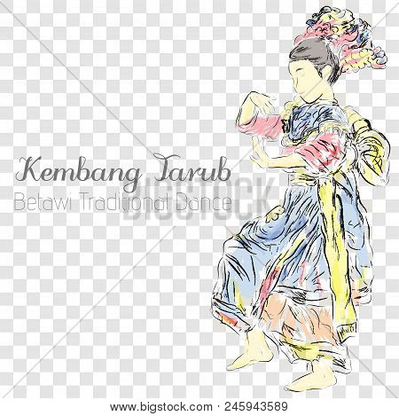 Vector Watercolor, Young Girl Kembang Tarub, Traditional Betawi Old Jakarta Indonesia Traditional Da