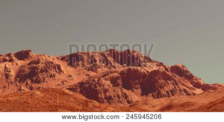 Mars landscape, 3d render of imaginary mars planet terrain, science fiction illustration.