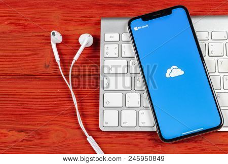 Sankt-petersburg, Russia, June 2, 2018: Microsoft Onedrive Application Icon On Apple Iphone X Screen