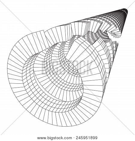 Futuristic Tunnel Of Wireframe Low Poly Mesh Construction. Futuristic Background, Business Concept. 