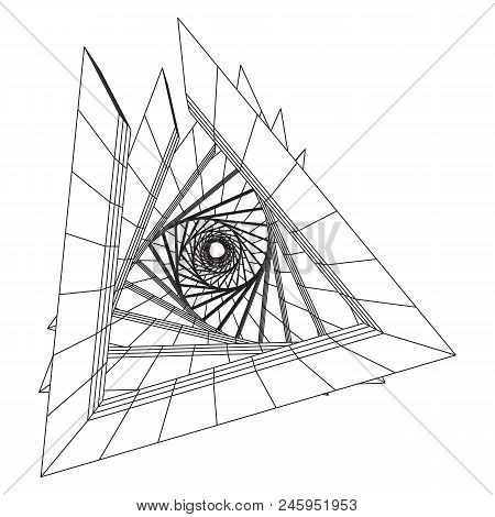 Futuristic Tunnel Of Wireframe Low Poly Mesh Construction. Futuristic Background, Business Concept. 