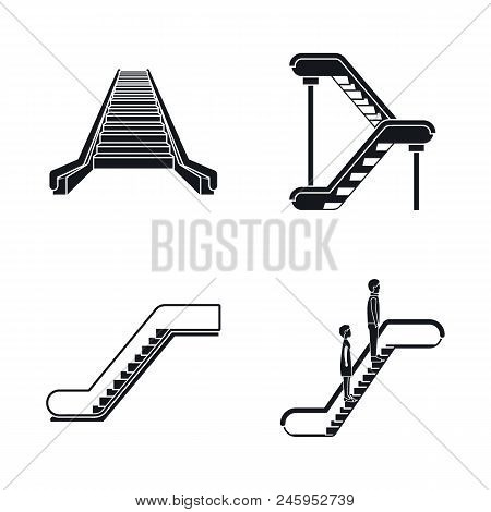 Escalator Elevator Icons Set. Simple Illustration Of 4 Tuk Rickshaw Thailand Vector Icons For Web