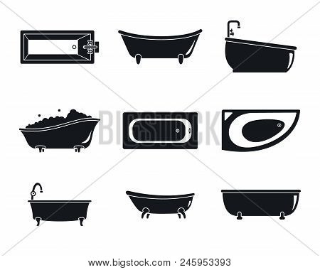 Bathtub Interior Icons Set. Simple Illustration Of 9 Bathtub Interior Vector Icons For Web