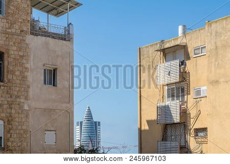 Mixture Of Old And New Buildings, Viewed From Hadar Hacarmel Neighborhood, Haifa, Israel