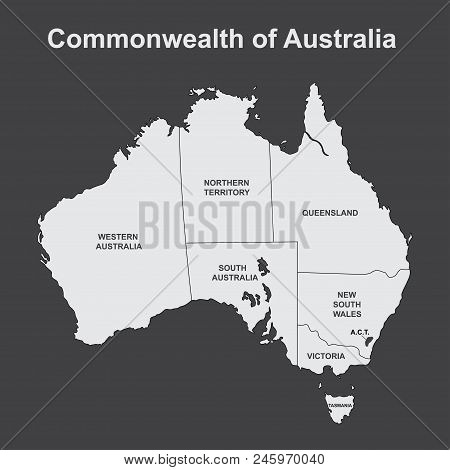 Map Of Australia With Internal Regional Boundaries, Vector Illustration