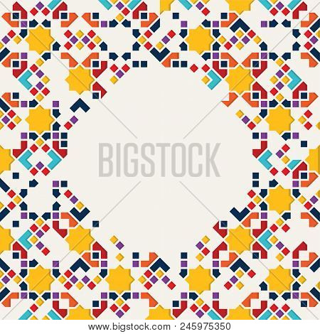Islamic Greeting Card. Ramadan Mubarak Celebration Template With Arabic Geometric Traditional Patter