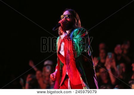 CAMDEN, NJ-JUNE 17: Jared Leto of 30 Seconds to Mars performs on June 17, 2018 at BB&T Pavilion in Camden, New Jersey.