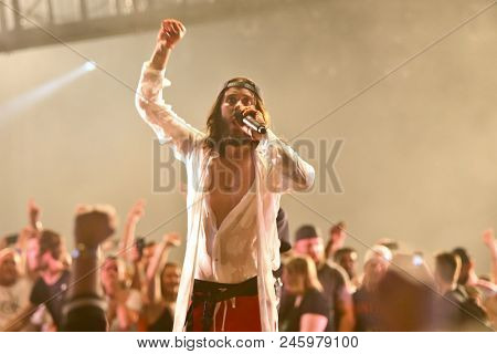 CAMDEN, NJ-JUNE 17: Jared Leto of 30 Seconds to Mars performs on June 17, 2018 at BB&T Pavilion in Camden, New Jersey.