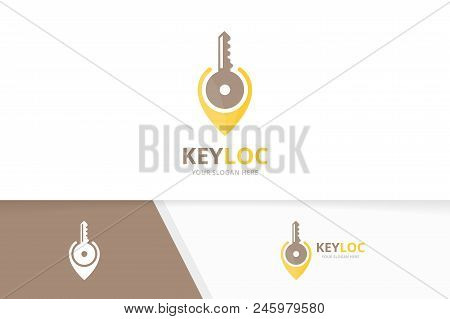 Vector Key And Map Pointer Logo Combination. Lock And Gps Locator Symbol Or Icon. Unique House And P