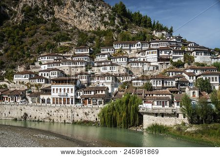 Ottoman Style Architecture View In Historic Berat Old Town Albania