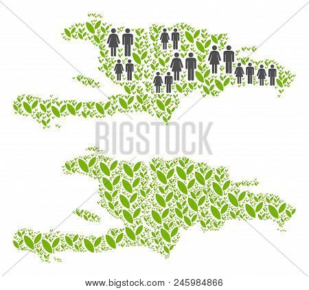 People Population And Flora Haiti And Dominican Republic Map. Vector Composition Of Haiti And Domini
