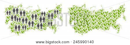 People Population And Flora Plants Ussr Map. Vector Pattern Of Ussr Map Made Of Scattered Crowd And 