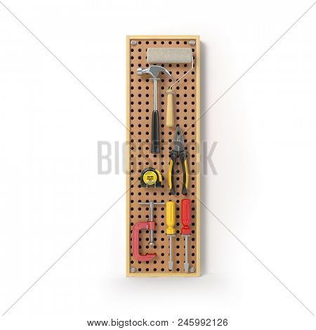 Letter I. Alphabet from the tools on the metal pegboard isolated on white.  3d illustration