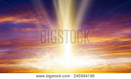 Abstract Big Explosion .  Light From Sky . Religion Background . Beautiful Cloud . Background Sky At