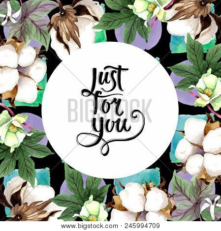 Soft Cotton. Floral Botanical Frame Border Ornament Square. Aquarelle Wildflower For Background, Tex