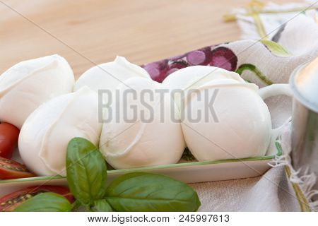 Fresh Soft Italian White Cheese Mozzarella Buffalo, Original From Campania, Paestrum And Foggia Regi