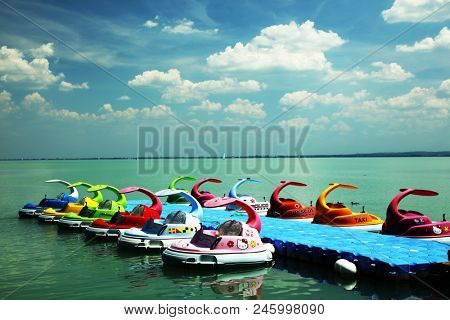 BALATONFURED, HUNGARY - JUNE 02 2018: Yachts in the harbour of Baltonfured, Hungary, Europe
