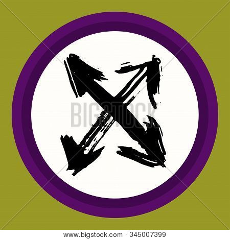 A Separate Isolated Black Arrow Drawn By Hand. Multi-directional Arrows On A White Circle. Direction