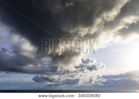 Picturesque Dramatic Stormy Cumulonimbus Calvus Cloud Formation Over The Baltic Sea Near Helsinki, F
