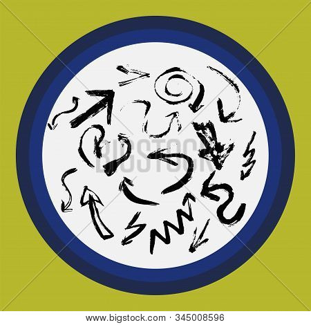 A Separate Isolated Black Arrow Drawn By Hand. Multi-directional Arrows On A White Circle. Direction
