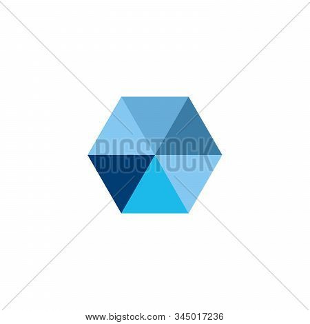 Blue Technology Hexagon Made Out Of Triangles. Geometrical Logo Design. Stock Vector Illustration Is