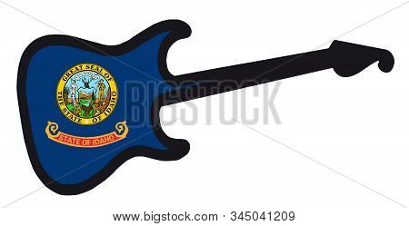 An Original Solid Body Electric Guitar Isolated Over White With The Idaho State Flag