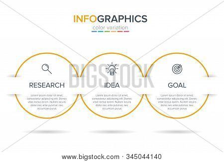 Concept Of Arrow Business Model With 3 Successive Steps. Three Colorful Design Elements. Timeline De